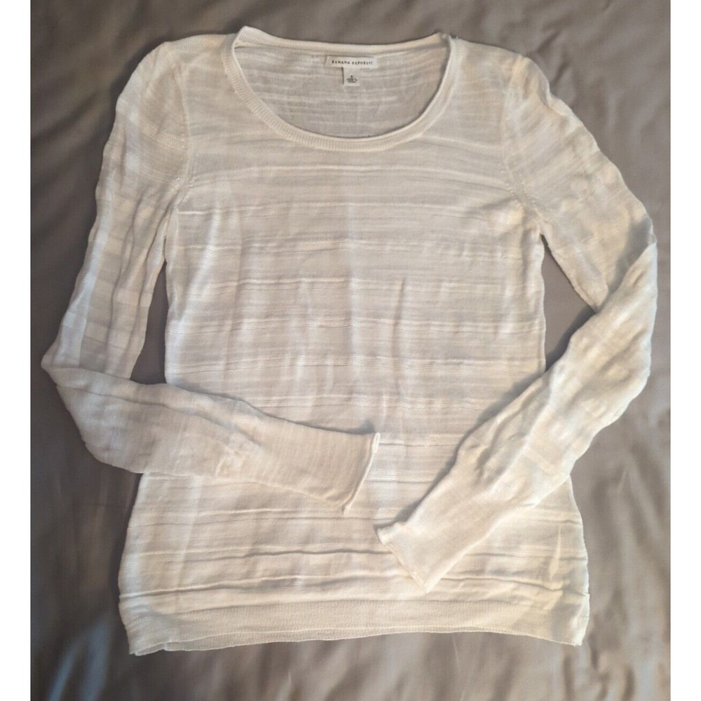 Banana Republic Womens Size S Lightweight Sweater Off White Stripes Sheer